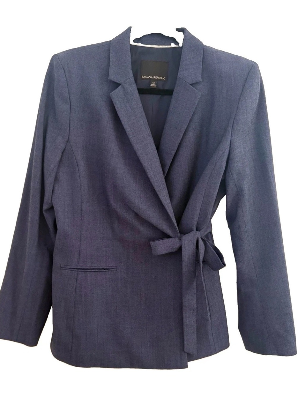 Banana Republic Wool Career Professional Office Chic Navy Wrap Blazer Jacket